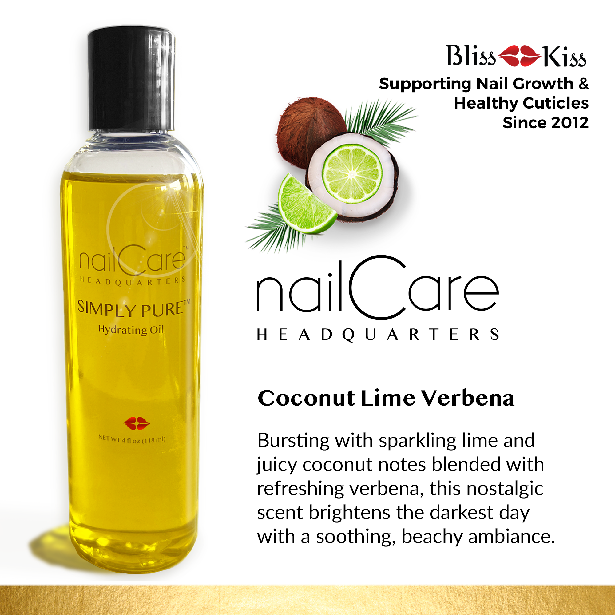 Nail Care Headquarters™ Simply Pure™ Hydrating Oil - 4 oz (118 ml)  Bottle | Coconut Lime Verbena Fragrance