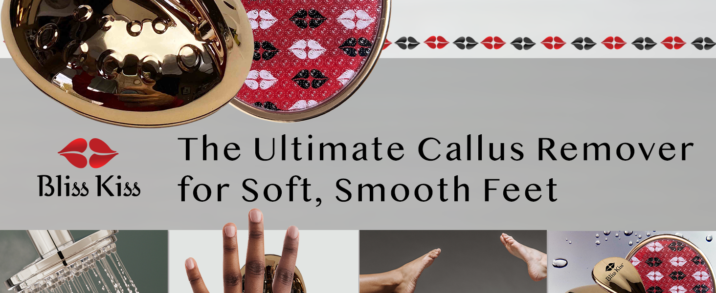 Bliss Kiss
The Ultimate Callus Remover for Soft, Smooth Feet
the image shows photo snippets of a shower head, nourished hands, healthy feet, and a bliss kiss gold glass foot file.