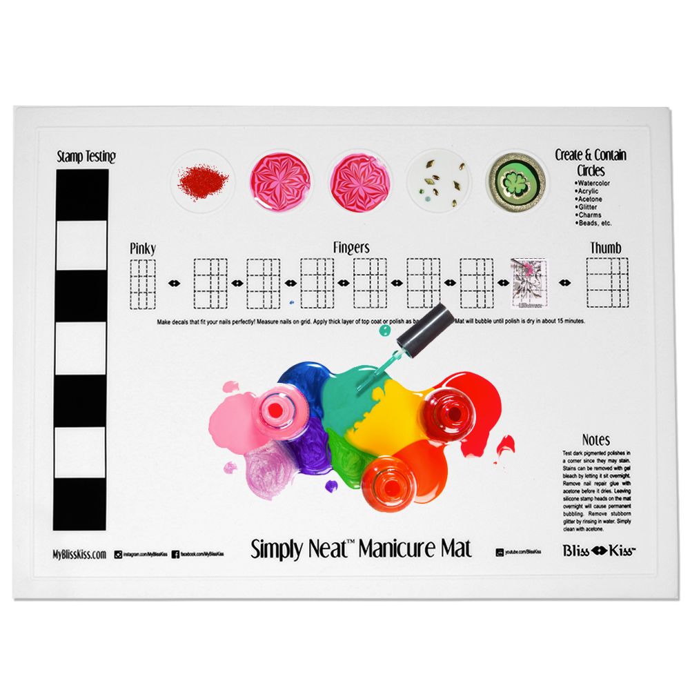 The Simply Neat™ Manicure Mat has a unique raised edge Create & Contain
Circles that help you prevent spills and keeps your creativity neatly contained to the mat... and not all over your workspace.
