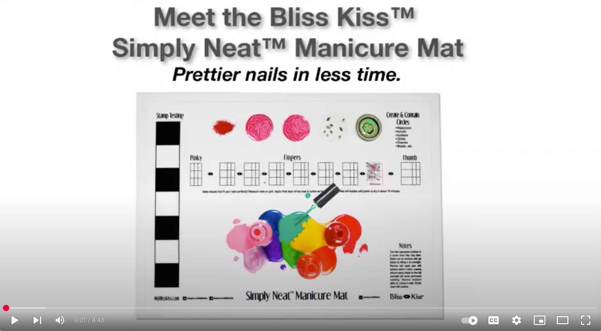 Meet the Bliss Kiss
Simply Neat
Manicure Mat
Prettier nails in less time. 
the image below is a simply neat silicone mat being used. The nail artist is mixing a rainbow of colors on the mat and making swirl designs. 